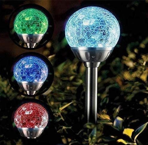 Garden Mile 4Pcs Solar Lights Outdoor Garden Stake Light Waterproof Multicolor Garden Lights for Hallways Pathway Rechargeable Auto ON/Off Stainless Steel Outside (Crackle Orb - 8pc)