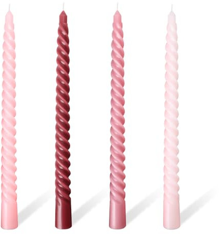 Dinner Candles, 10'' Gradient Spiral Twisted Tapered Candle Sticks, Non Drip Odourless 7 Hour Burn Time for Birthday Halloween Christmas Wedding Home Party Decor (Pink Gradient Candle)