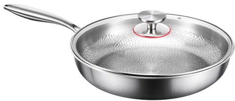 Smileshiney Padella in titanio con coperchio, 26 cm, a induzione, antiaderente in titanio, per cucina e campeggio,