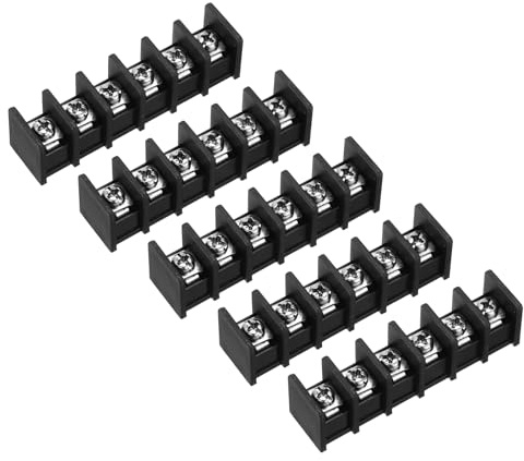 sourcing map 5 Pcs 6 Positions Terminal Block 300V 30A 11mm Pitch Single Rows 6 Circuits DIN Row Screw Terminals Strip
