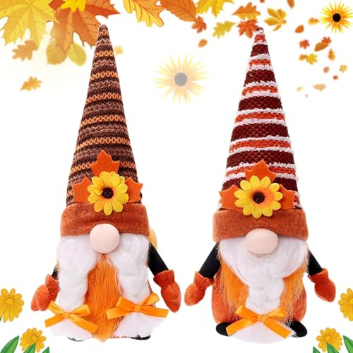 MaibaoteMbt Muñeca De Decoración De Otoño, 2 Piezas Otoño Gnomo Felpa Decoraciones, Decoración Otoño Gnomo, Decoraciones de acción de Gracias de gnomos, Muñeca de gnomo de Otoño Decoración (M4)