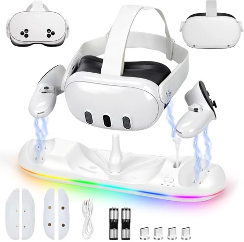 LYtech Charging Dock for Meta Quest 3S/3/2 VR Charging Dock Stand for Oculus/Meta Quest 3S 3 2 Magnetic Charging Station for VR Headset & Controllers, Quest 2/3/3S Accessories with RGB & Batteries