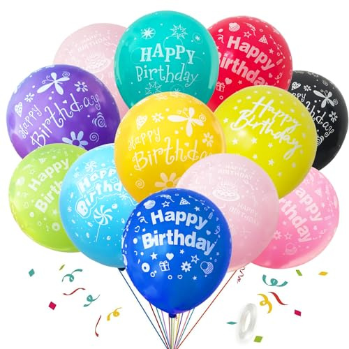 GoldRock 5-Seitig Bedruckter Luftballons Geburtstag Bunt, 15 × Happy Birthday Ballon,Ballons Geburtstag,Happy Birthday Luftballon für Mädchen,Junge,Männer,Frauen,Kindergeburtstag Party Geburtstagsdeko