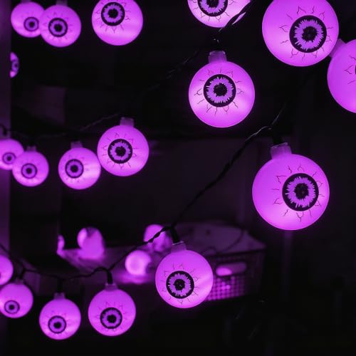 Koboko Guirnalda de luces decorativa para Halloween, 1,5 m, 10 ledes, globos oculares, color lila, funciona con pilas, luces decorativas para decoración de fiestas Helloween, otoño, Navidad