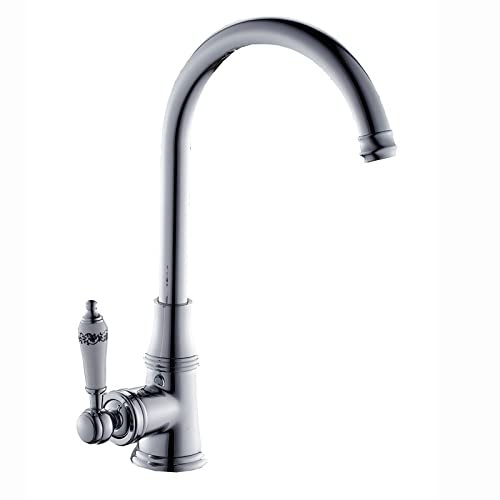 LFCKVX Antique Brass Kitchen Faucet 360° Swivel Single Hole Sink Mixer Hot & Cold Water Tap for Kitchen Sink Vintage Style Kitchen Plumbing Fixture