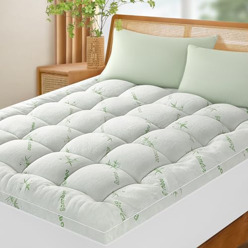 LIANLAM 3 Inch Mattress Topper Queen Size - 1500GSM 3D+7D Down Alternative Fill Pillow Top Mattress Pad, Viscose Made from Bamboo Cover, Extra Firm for Back Pain, 6-18 Deep Pocket (60x80)