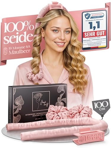Jamé beauty® Heatless Curls Lockenwickler über Nacht 100% Maulbeer-Seide | Lockenband mit 2 Seiden-Scrunchies & Haarklammer, Ideal für Overnight Curls, Locken ohne Hitze, Seidig-glatt & definiert