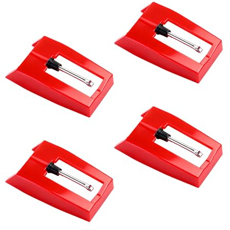 Lethra 4PCS Record Player Needles, Universal Turntable Diamond Needles, Record Player Needle Replacement Compatible with Vinyl Record Player Phonograph Red