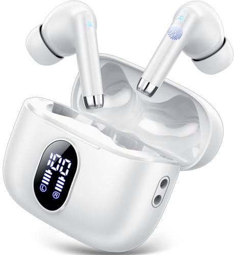 Bluetooth Kopfhörer, QXQ Kopfhörer Kabellos Sport In Ear Headphones mit 4 ENC Mics, 40 Std Kabellose Kopfhörer Tiefer Bass, Noise Cancelling Earbuds mit LED-Anzeige Kompatibel Android iOS, Reines Weiß