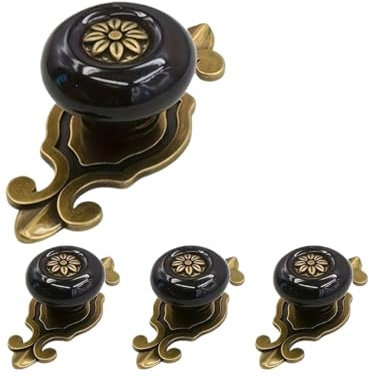 Snacko Set of 4 Elegant Floral Ceramic Handles - Stylish Kitchen & Wardrobe Knobs with Zinc Alloy Backplate for Easy Installation