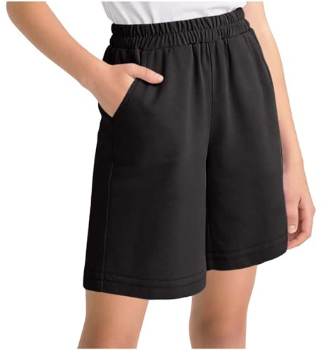 duxyoz Mädchen-Shorts, leichte Sommer-Bermuda, kurz, gerade, weites Bein, elastische Taille, Kinder-Jogger, Sweatpants, Baggy, einfarbig, knielang, weiche Baumwoll-Shorts mit Taschen, athletisches