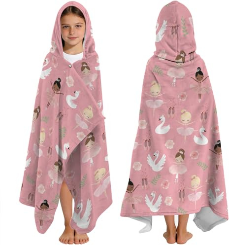 Yasrlvun Ballet Hooded Towels for Kids 130x100cm Poncho Towels for Kids Boys Girls Teens Beach Towel for Swimming Pool Ballet Wearable Bath Towel