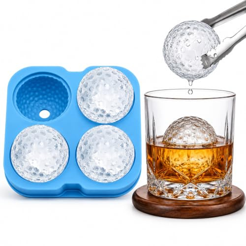 Golf Ice Cube Tray, 4 Cavity Silicone Sphere Mould with Lid | Golf ball ice spheres for whisky, cocktails, bourbon and chilled drinks