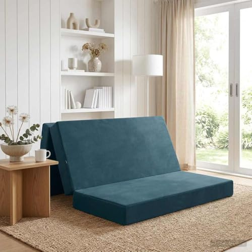 Zentexion 160 x 67 x 45 cm, hopfällbar soffa säng i blått, soffa sovsoffa med polyester och skum, avtagbart överdrag, för gästrum sovrum camping