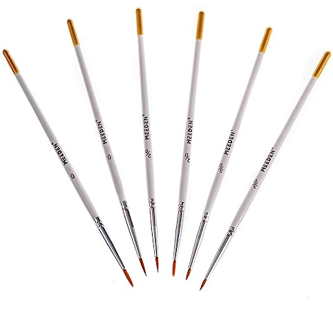 MEEDEN Feine Pinsel Set - 6 Pcs Miniatur Detail Kunstpinsel für feine Details & Kunstmalerei - Acryl, Aquarell, Öl - Malen nach Zahlen Miniaturen Modellbau Flugzeugbausätze Nagel