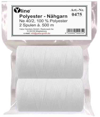 Yline - 1000 m (2 bobines) de fil à coudre pour machine à coudre, fil à coudre en polyester, Syngarn pour tout coudre, 0475-01 (blanc)