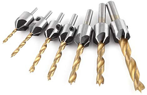Foret Fraise Bois, 7pcs Fraise à Chanfreiner 3-10mm, Meches Coniques en Acier à Grande Vitesse Avec Clé Hexagonale Gratuite Pour Percer L'ébavurage de Chanfreinage 3/4/5/6/7/8/10mm