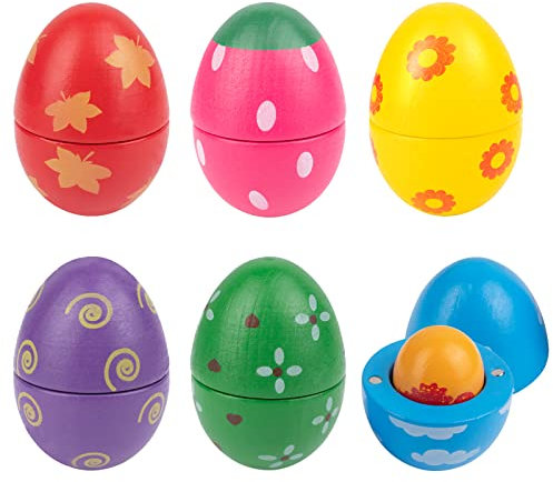 Eier Spielzeug, Eier mit Magnetfunktion, Eier mit leicht ablösbarer Schale, Farbige Eier Spiel, Realistisches Ostern Lernspielzeug für Kinder ab 3 Jahre aus Holz