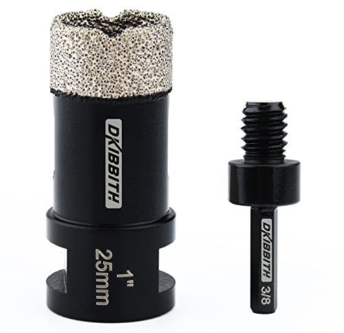 DKIBBITH 1 Inch Dry Diamond Core Drill Bits, 25mm Tile Vacuum Brazed Angle Grinder Hole Saw for Porcelain Ceramic Granite Brick Concrete with 5/8-11 Thread to 3/8” Hex Shank Adapter, Black