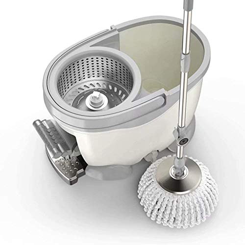 Fregona Cesta giratoria de Metal Acero Inoxidable 360 ° Pedal Giratorio Deshidratación, con Cabezales giratorios de Microfibra (A)