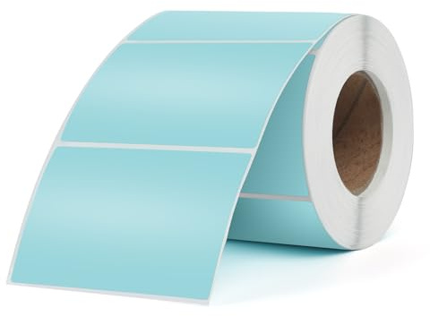 FINDAT blå etiketter 76 x 50 mm vinylrulle självhäftande termiska klistermärken vattentäta rektangulära skrivaretiketter för kontor gör-det-själv design streckkod frakt 500 stycken