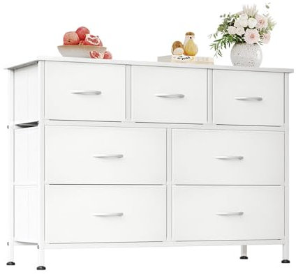 CAIYUN Chest of Drawers for Bedroom with 7 Drawers, Fabric Storage Drawer, Tall White Hallway Storage Unit