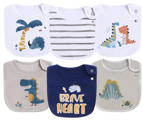 Maiwamita 6er-Pack wasserdichte Baby-Lätzchen aus Baumwolle für Mädchen und Jungen zum sabbernden Essen mit Druckknopf (Multi7)