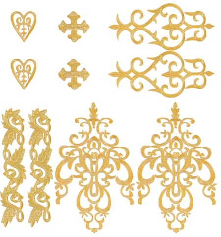 NBEADS 14 Stück 5 Stile Goldene Blumen Stickerei Patches, Metallische Applikation Zum Aufbügeln Mit Kreuz Und Herz Ranke Ethnische Spitzenapplikation Aus Polyester Für Hochzeit Abschlussball Kleid