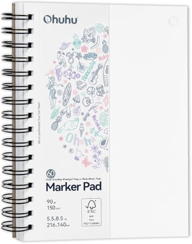 Ohuhu A5 Album da Disegno a Doppia Faccia - Anti-Trasparenza, Carta Spessa 150g/m², 60 Fogli/120 Pagine per Alcohol Marker e Illustrazioni Professionali