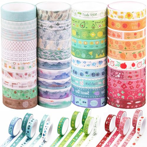 Yueser Washi Tape, 40 rotoli 10mm x 2m Washi Tape Set, Nastro Washi, Nastro Adesivo Decorativo, Nastro Adesivo Colorato per Fai Da Te, Agende, Scrapbooking, Imballaggio