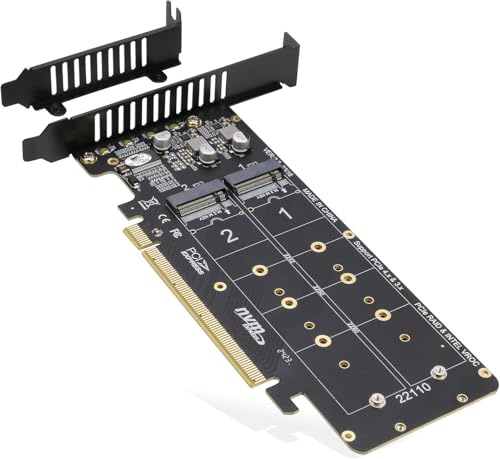 Adattatore Quad PCIe NVMe, RIITOP PCIe da 4.0 x16 a 4 porte, M.2 NVMe per 2U Support NVMe SSD 22110/2280/2260/2242 (richiesta biforcazione PCI-e)