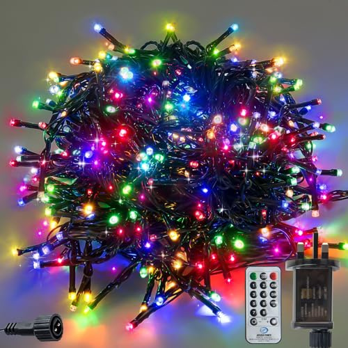 LED Lichterkette für Außen & innen, 10m, 100 LEDs, Weihnachtsbeleuchtung Außen, Wasserdicht, 8 Leuchtmodi, Timer-Funktion, Lichterkette Weihnachtsbaum (Farbenfroh)