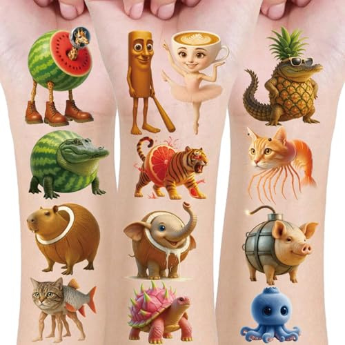 ZenithAura 20 archi Brainrot Italia temporanei tatuaggi, adesivi, temi super dolci per compleanno con omaggi, forniture, decorazioni, adesivi finti tatuaggi, premi scuola