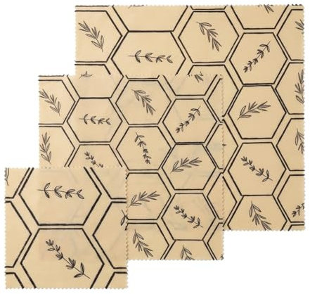 Beeswax Wraps with Modern Farmhouse - Hand-Drawn Geometric Honeycomb Pattern - Organic Cotton Food Storage Alternative