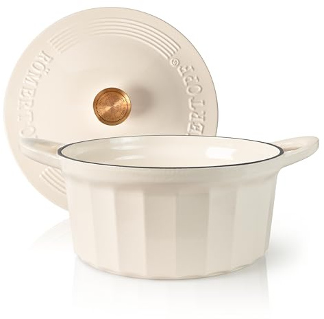 Römertopf Cast Iron Pot with Lid 28 cm - Enamelled Roasting Dish & Casserole Dutch Oven for All Types of Cookers Including Induction, Oven-Safe up to 250 °C, PFAS-Free - Cream