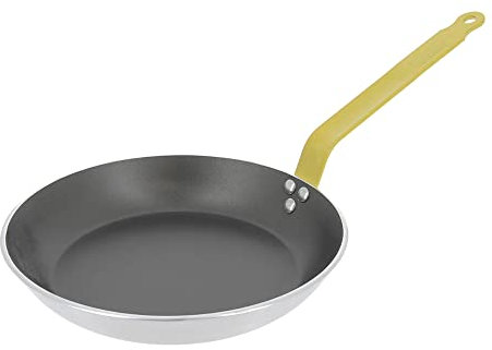 DE BUYER CHOC - Sartén antiadherente de 27,9 cm, mango amarillo, revestimiento de PTFE de 5 capas, antitorsión y antiarañazos, sin PFOA, fabricada en Francia