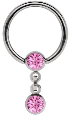 Titan Piercing Ring in mit Kette und 5 mm Stein-Kugeln