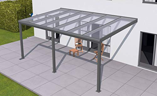 solidPREMIUM 406x250 cm BxT ALU Terrassenüberdachung ANTHRAZIT + 16mm 3-Fach Stegplatten + Zubehör - ÜBERDACHUNG TERRASSENDACH Aluminium VORDACH CARPORT TERRASSE WINTERGARTEN GARTENLAUBE PAVILLON