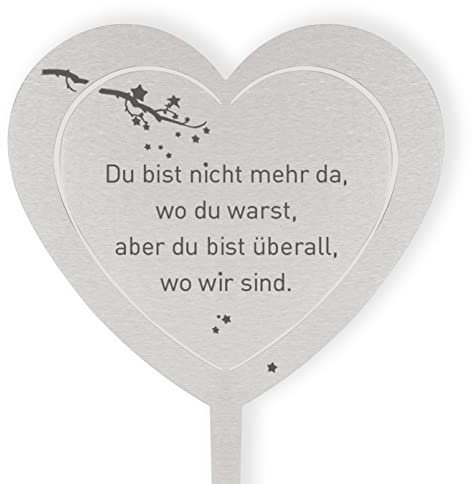 Dolorino Grabstecker Edelstahl Herz mit Spruch | DU BIST Nicht MEHR DA | Grabschmuck | in Liebe für einen geliebte Menschen | eine wetterfeste Erinnerung aus Edelstahl