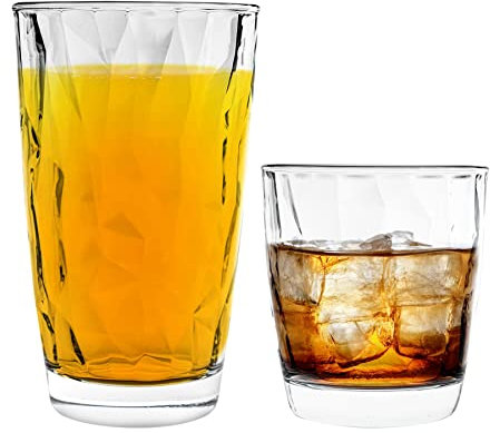 Bormioli Rocco Diamond Vasos de agua y vidrios de coctel - Highball 300ml, 470ml - Set 12pc