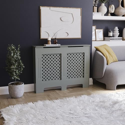 Vida Designs Oxford Cache-radiateur Olive Grey - Moyen - Motif croisé Traditionnel pour Une Circulation optimale - H82xW111xD19cm - MDF Peint Idéal pour Salon et Couloir