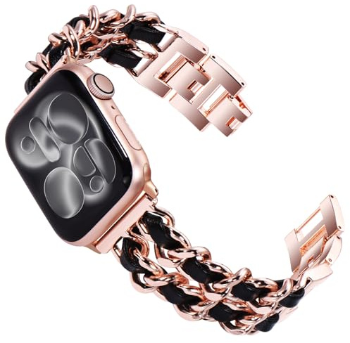 KADES Damen Ersatzarmbänder Kompatibel mit Apple Watch Armband 46mm 45mm 44mm 42mm(Series 3 2 1),Metall Gliederarmband für iWatch SE (3 2 1) Series 11/10/9/8/7/6/5/4/3/2/1, Roségold/Schwarz