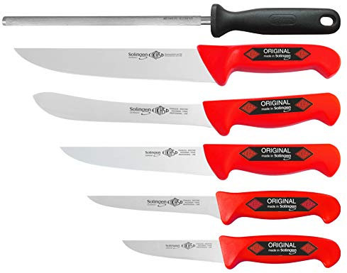 EIKASO Solingen Germany Fleischermesser-Set 6 Teilig - Metzgermesser aus Molybdänstahl 1.4116 für Profi Schlachter und Privat - Profi Messerset