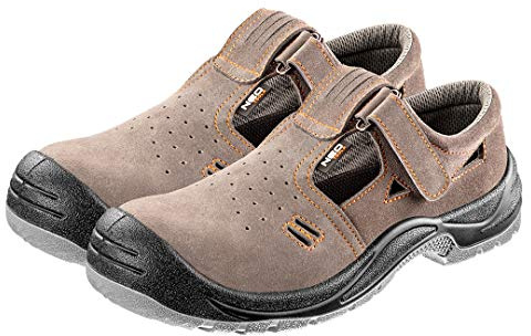 NEO Tools Mens Safety Sandals Class S1 SRC Leather | Reinforced Work Shoes Non-Slip Antistatic Plastic Sole Shockproof Heel Composite Toe Cap