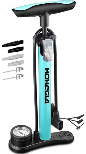 MOHEGIA Bike Floor Pump with Gauge,Air Bicycle Pump Inflator with High Pressure 160 PSI,Fits Schrader and Presta Valve/Blue