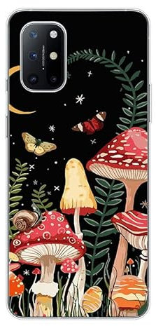 KARTXITAI Hülle Kompatibel mit OnePlus 8T, Stoßfeste Schutzhülle mit Weiche Silikon Bumper Case Handyhülle Anti-Kratzt Transparent Rückseite - Pilz, Schmetterling, Mond