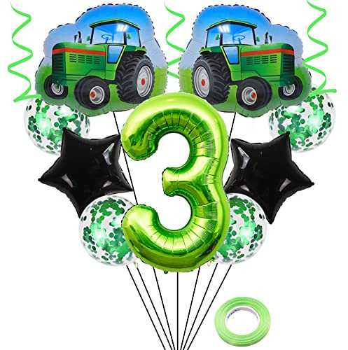 Weenkeey 3rd Tractor Birthday Balloons Jumbo Tractor Foil Balloons Farm Tractor Themed Party Balloon 32 Inch Green Number 3 Helium Balloon Star Mylar Balloon for Birthday Party Decoration