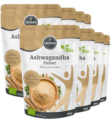 BORCHERS Bio Ashwagandha Pulver 3x 150g, Ballaststoffreich, vielseitig einsetzbar, ideal für Mondmilch, Superfood für Drinks, Smoothies, Müsli & Joghurt