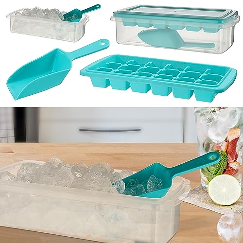 Eiswürfelform 4tlg. | PP türkis transparent 26x7,5x13cm | Box Deckel Form Schaufel (1 x 4er Set Eiswürfelform)
