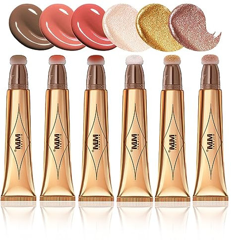 Joyeee 6Pcs Stick Contouring Visage, Multifonctionnel Liquide Blush Highlighter et Contour Wand avec Applicateur Coussin, Texture Crème, Léger Longue tenue, Bâton De Maquillage Pour Sculpte Illumine#5